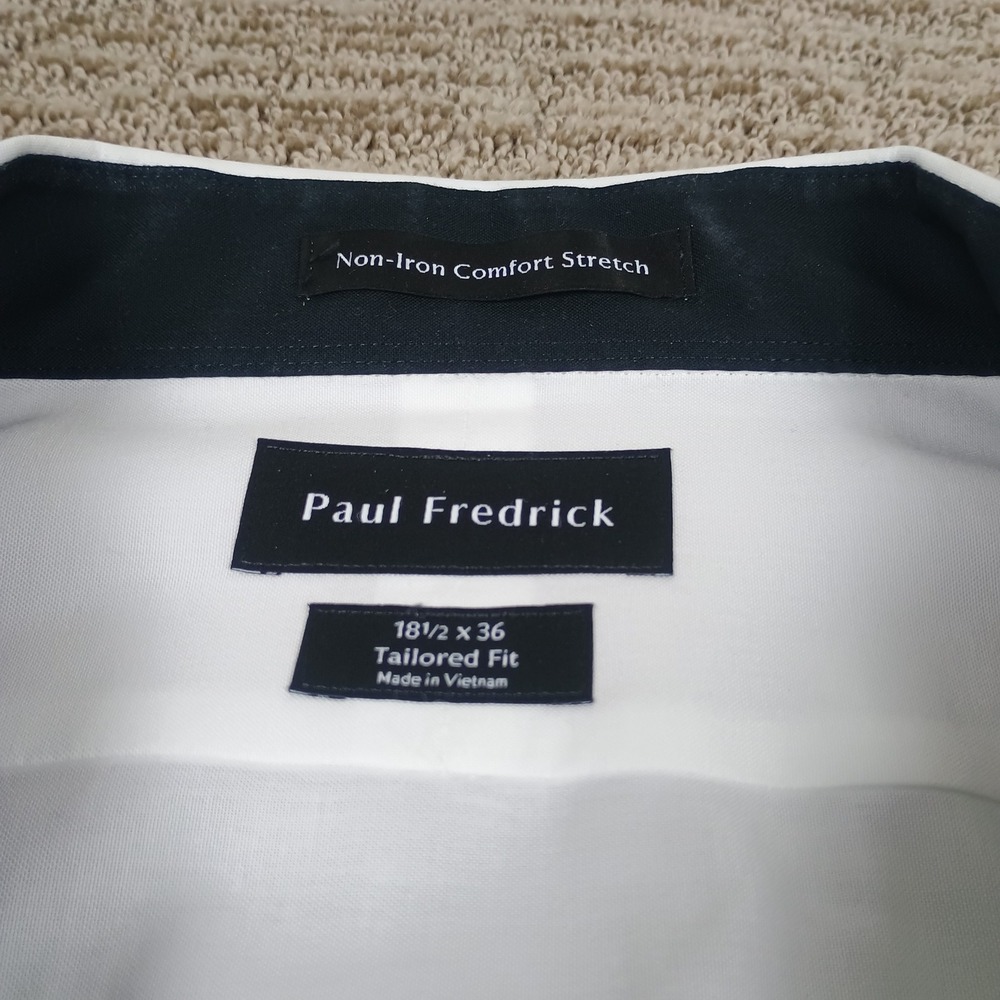 Paul Fredrick Mens White Non-Iron Stretch Dress Shirt 18.5 x 36 Formal Shirt - Picture 3 of 13
